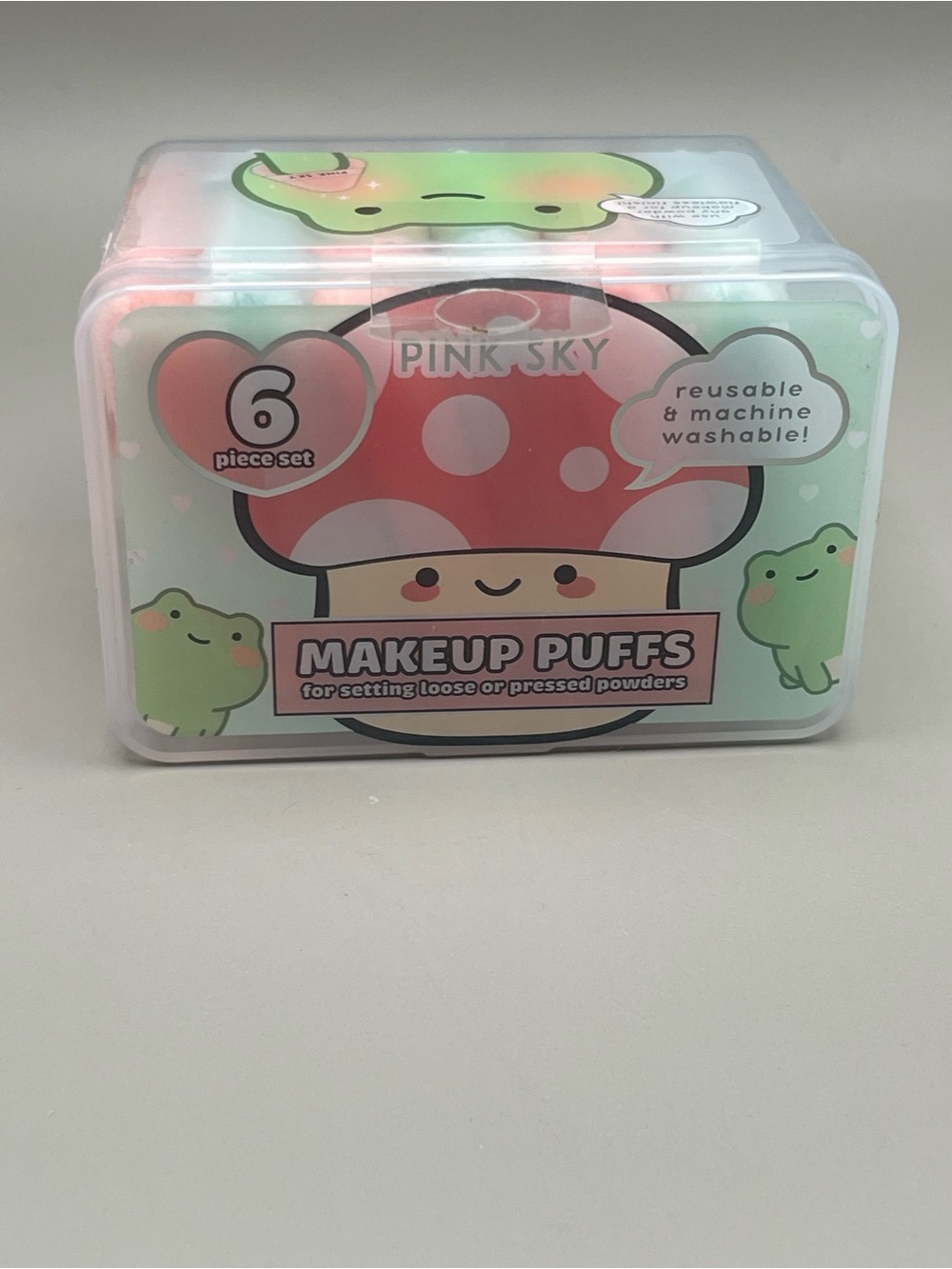 Pink Sky Makeup Puffs - Cute Mushroom Design (6 Piece Set)